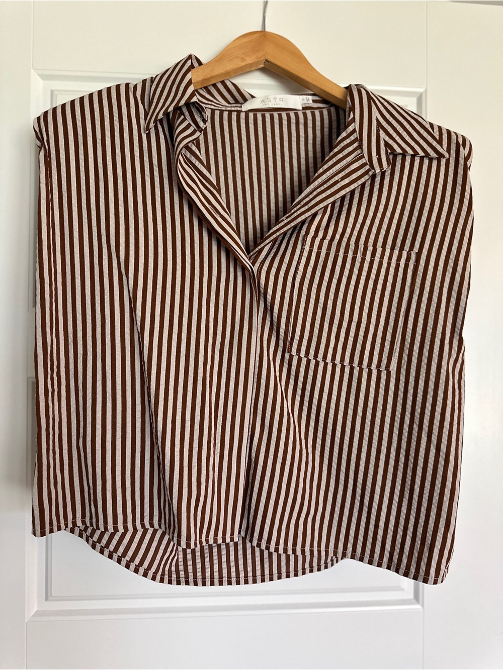 Astr Brown and White Striped Button-Down Shirt